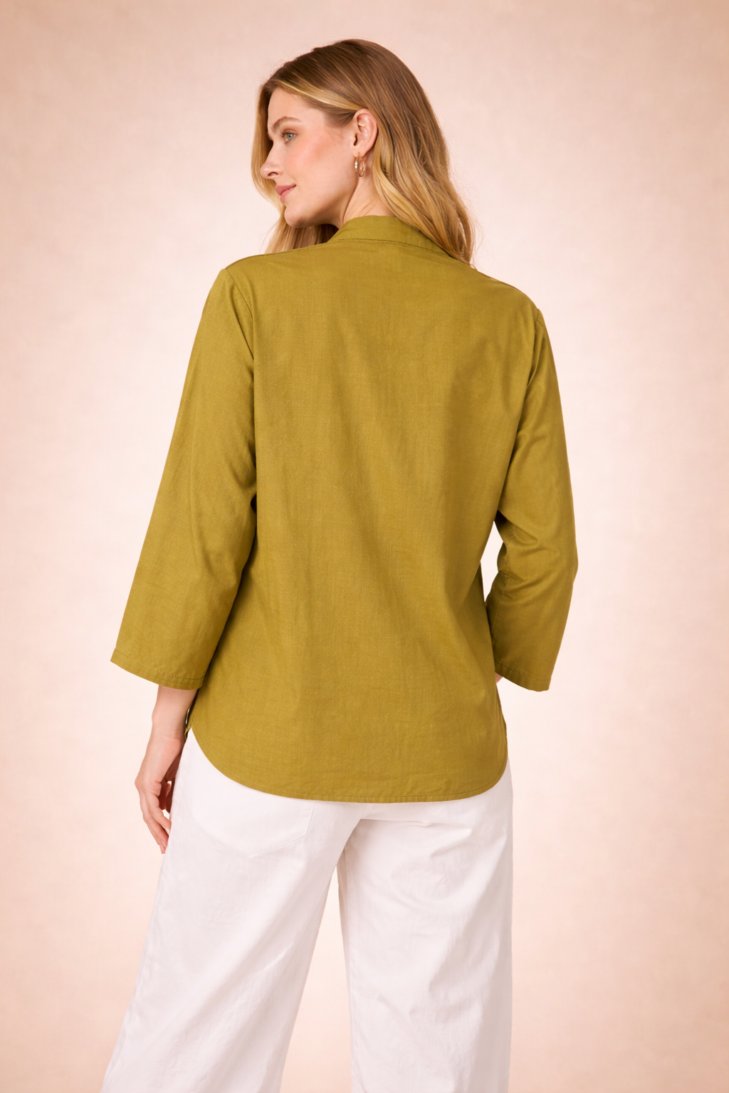 Refined Olive Green Vertical Silk Top Shirt for Women | Premium Office & Casual D42
