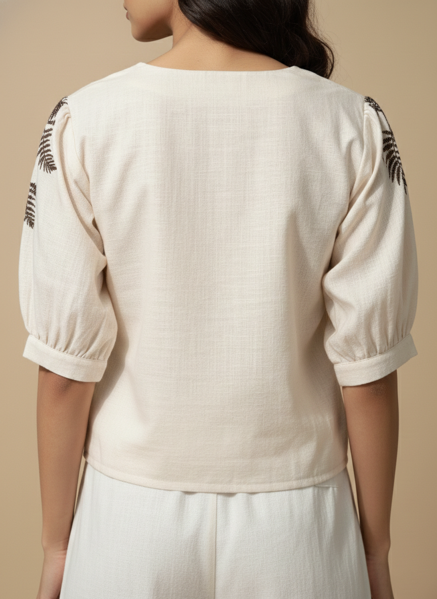 Women Cream Floral Printed Round Neck Casual Top D53
