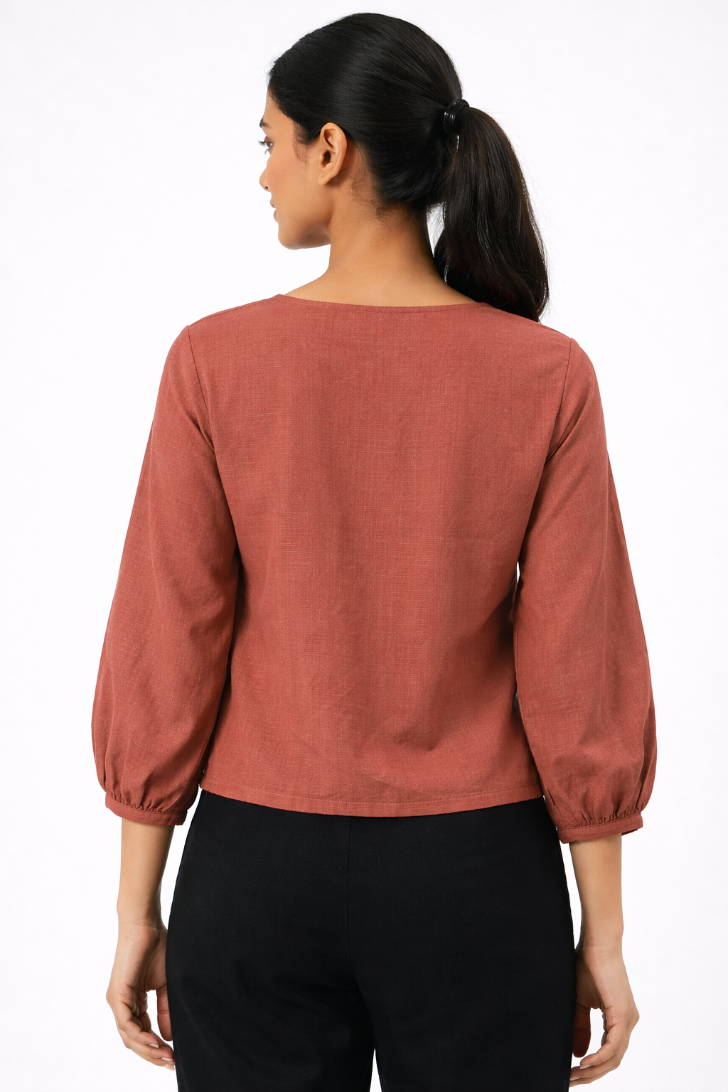 Women Rust Floral Printed Casual Top with Round Neck D51