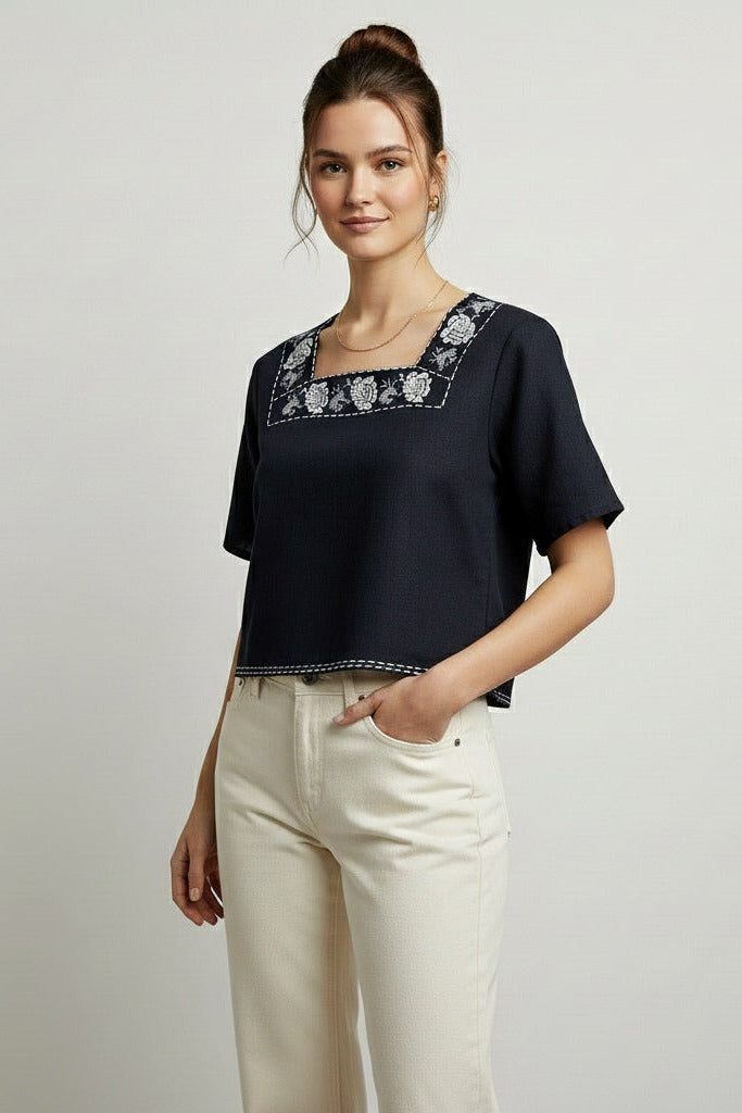 Women’s Contemporary Square Neck Printed Top D1