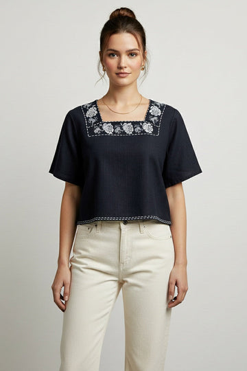 Women’s Contemporary Square Neck Printed Top D1