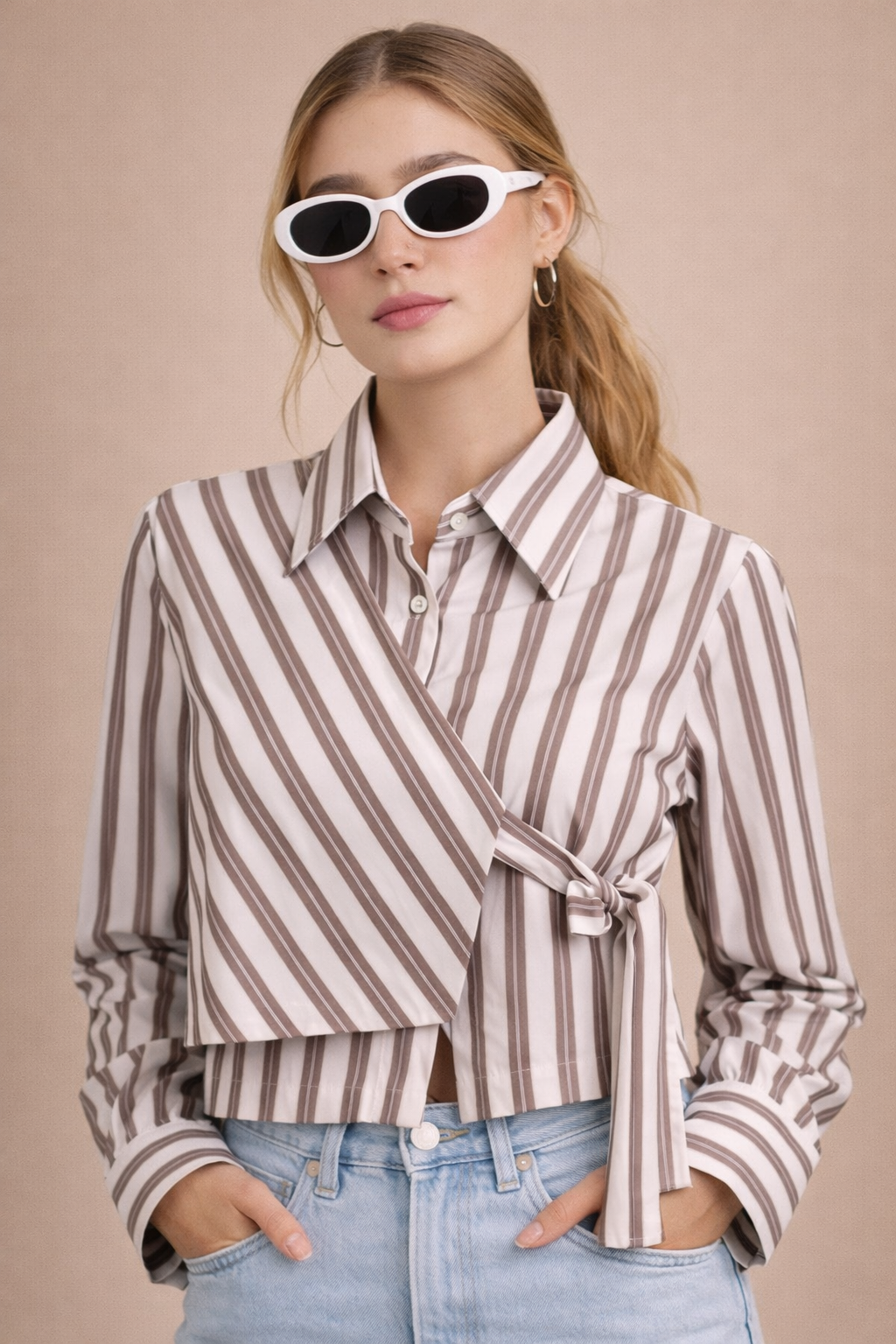 Women’s Modern Striped Wrap Shirt D46