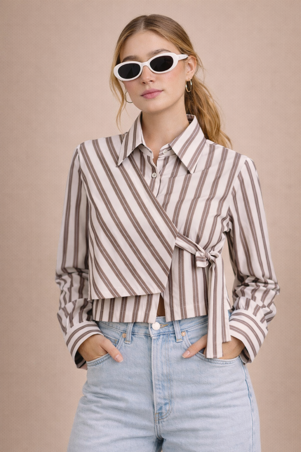 Women’s Modern Striped Wrap Shirt D46