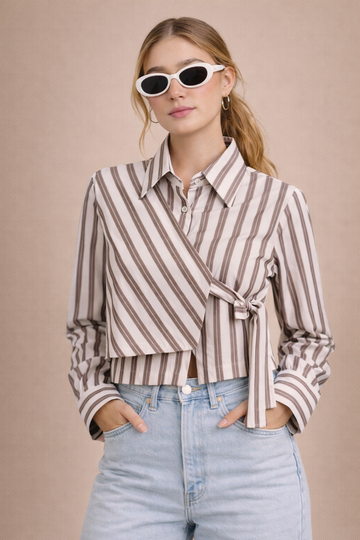 Women’s Modern Striped Wrap Shirt D46