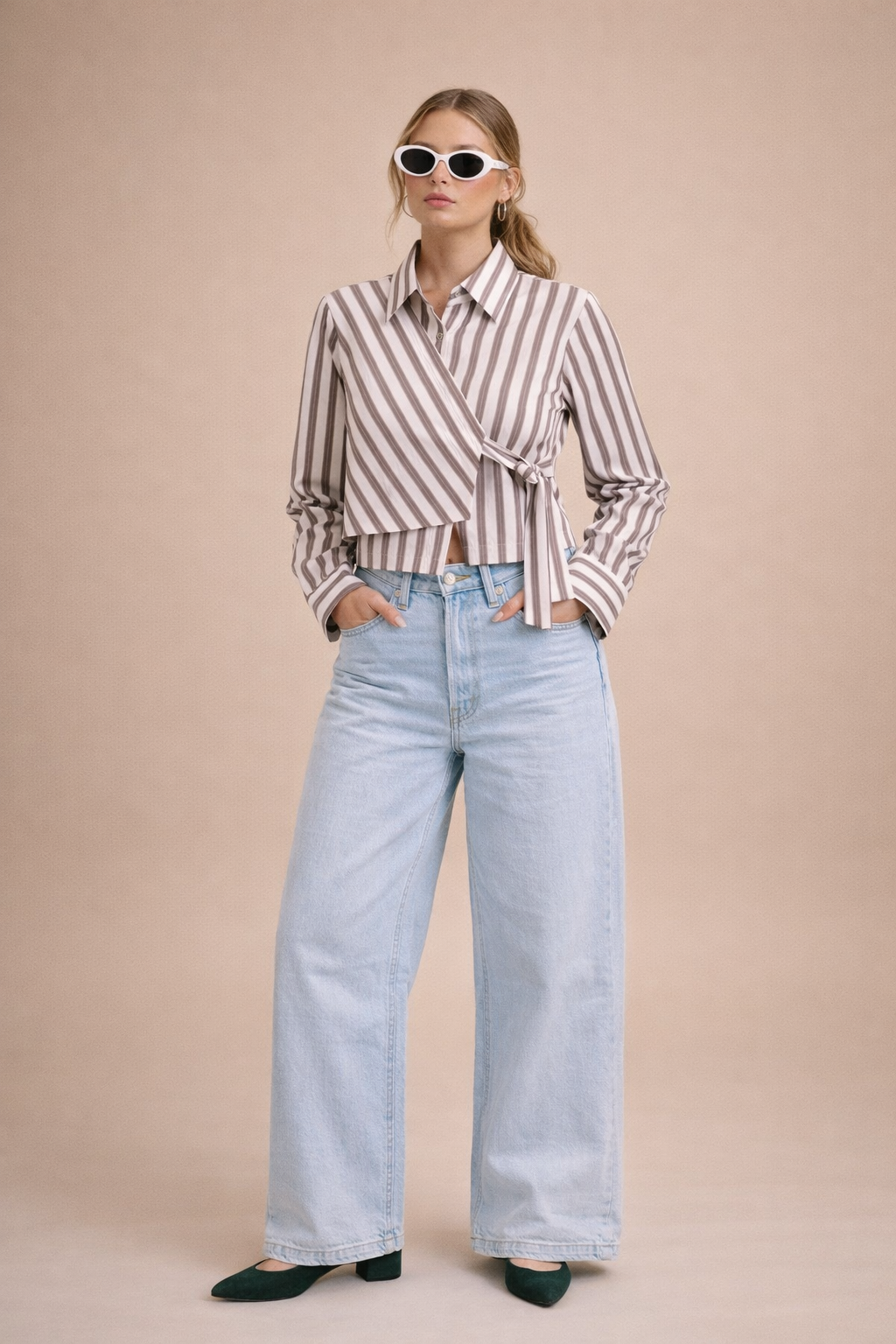 Women’s Modern Striped Wrap Shirt D46