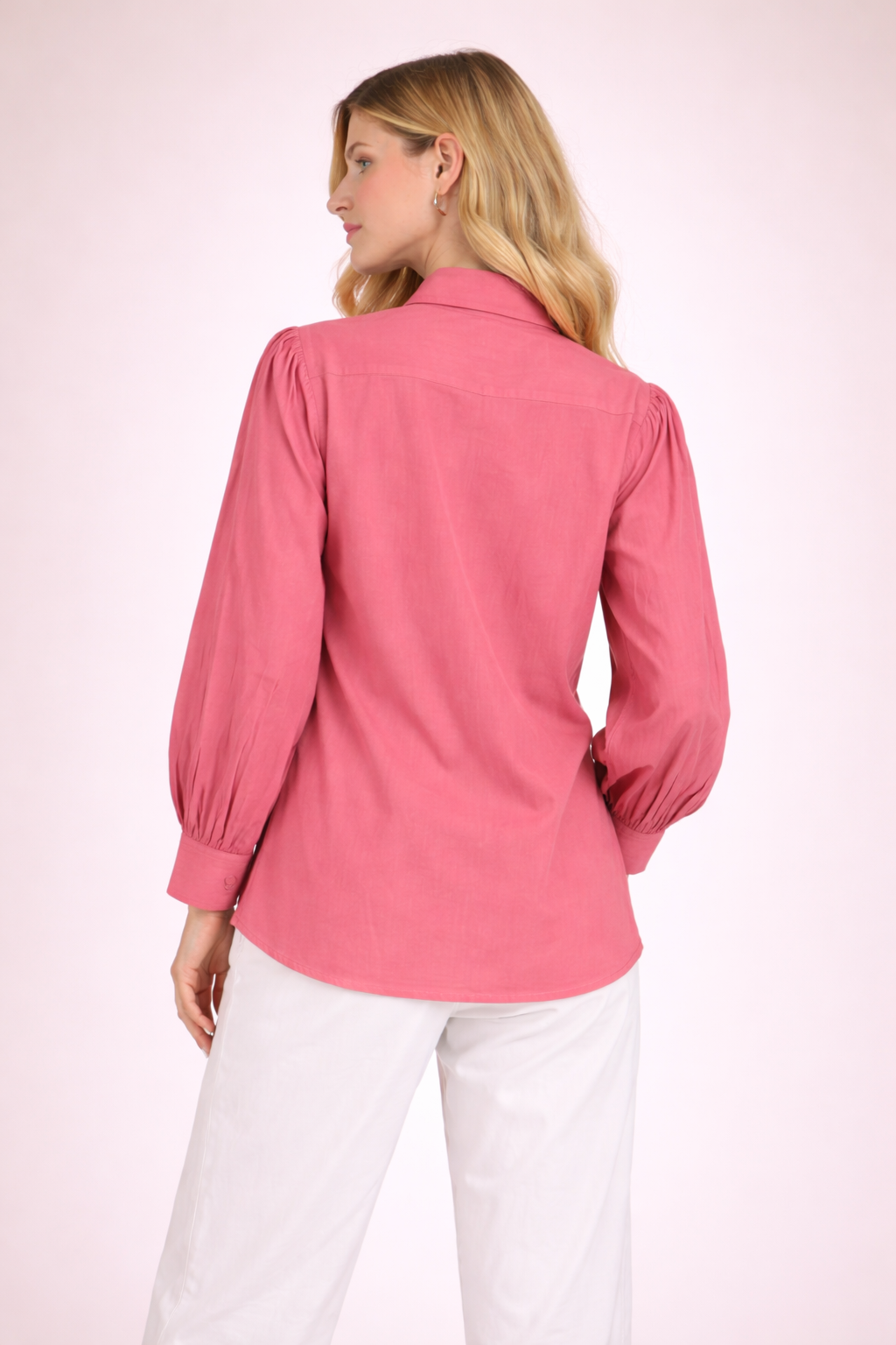 Women’s Solid Pink Shirt Top with Elegant Pleat Detail D36