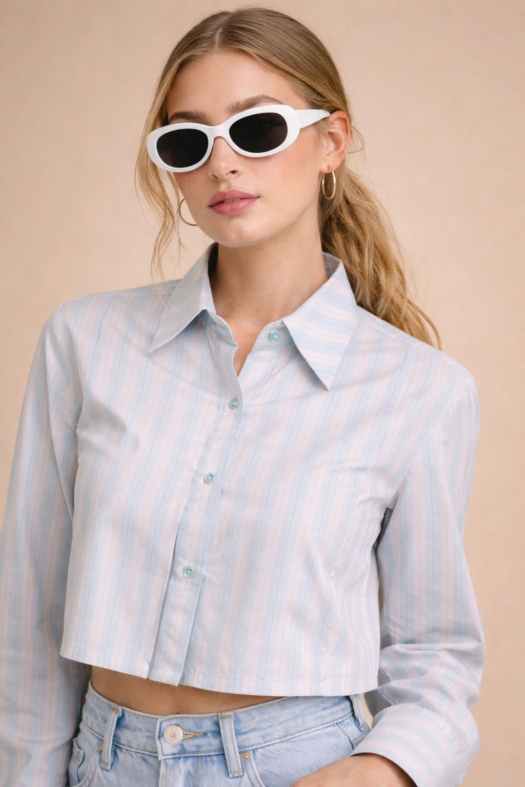 Refined Stripe Cotton Cropped Shirt – Modern Essential D45