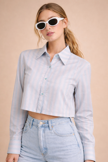 Refined Stripe Cotton Cropped Shirt – Modern Essential D45