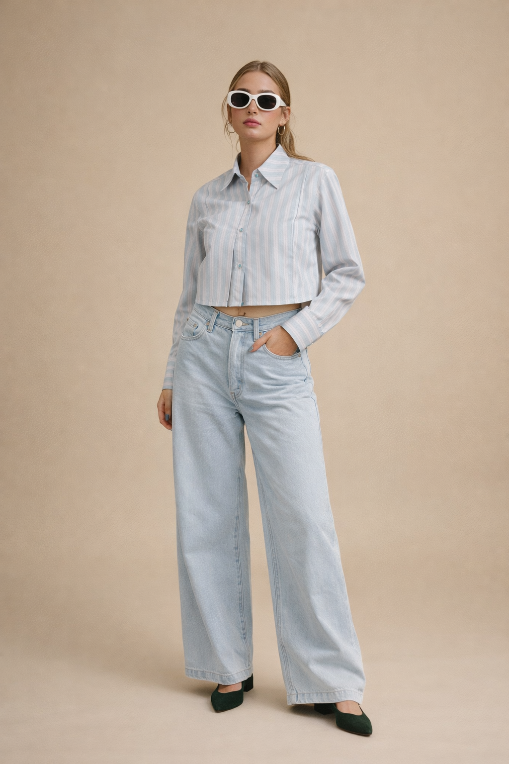 Refined Stripe Cotton Cropped Shirt – Modern Essential D45