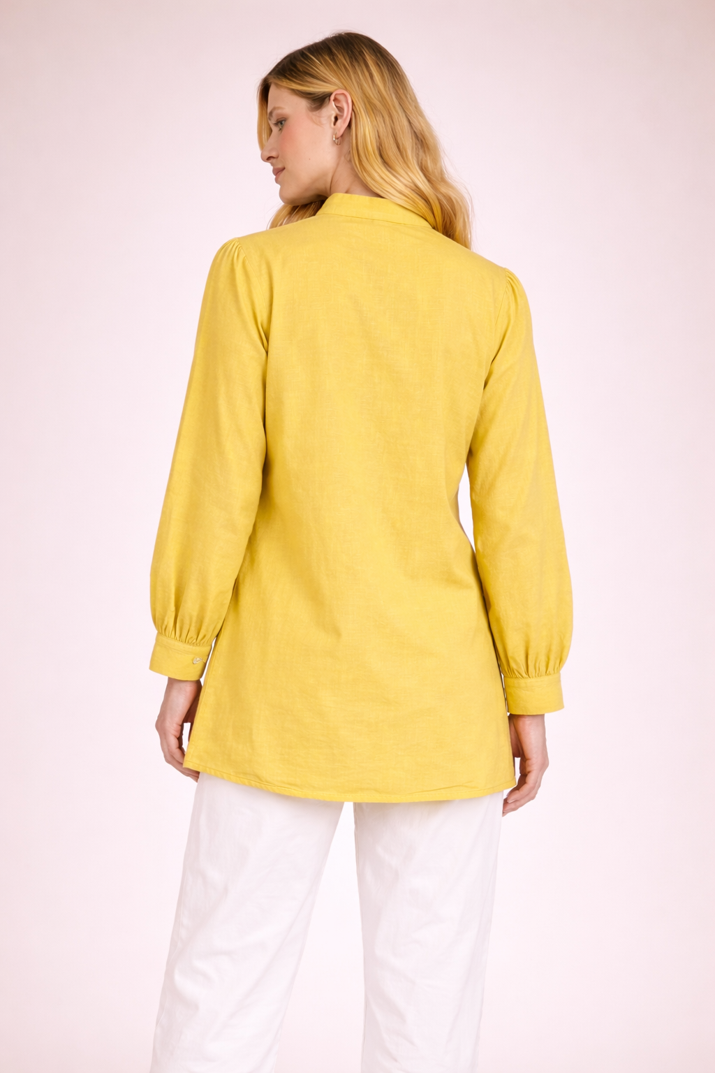 Women’s Mustard Yellow Solid Tunic Top with Mandarin Neck D37