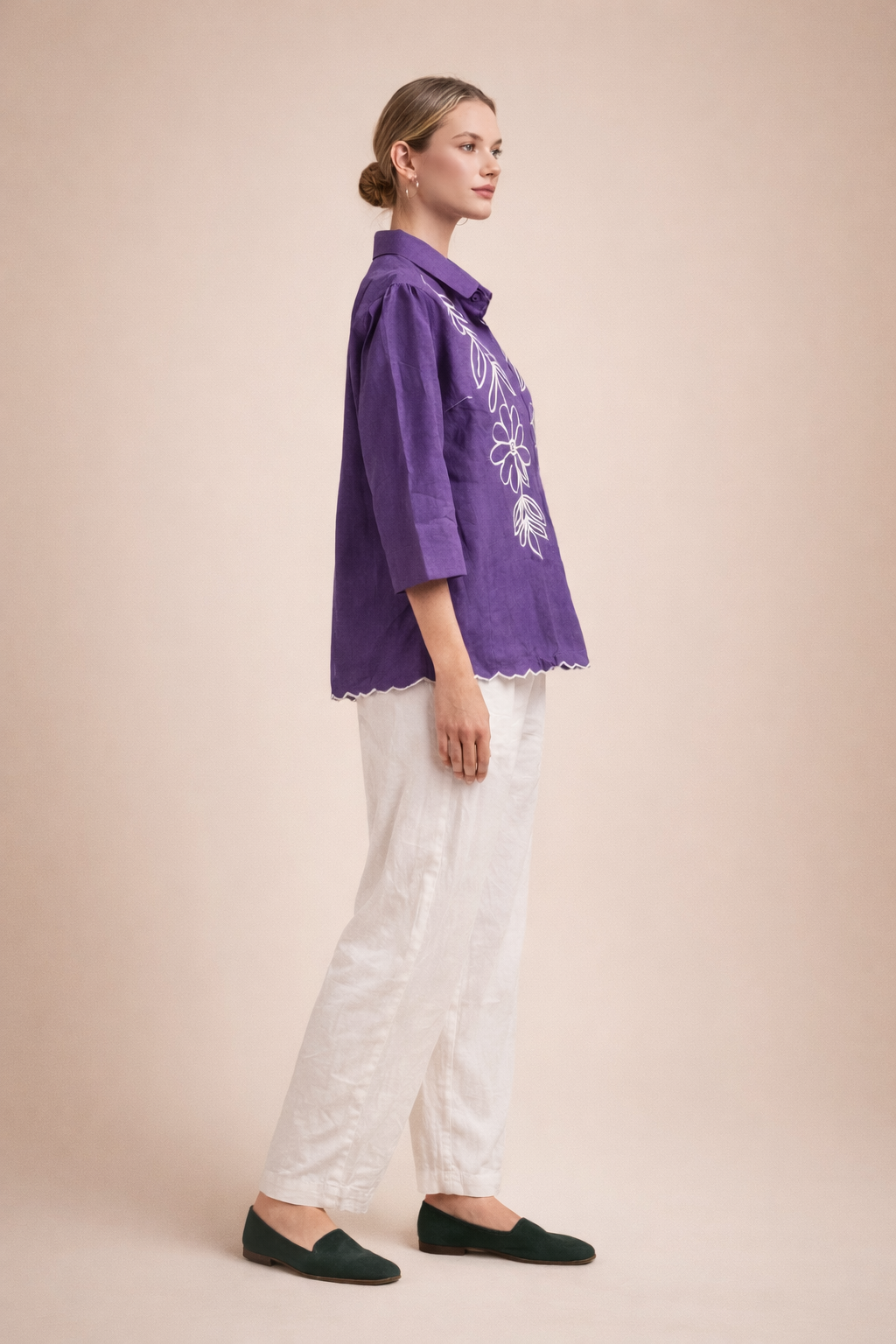 Women’s Premium Purple Embroidered Silk Shirt Top D30