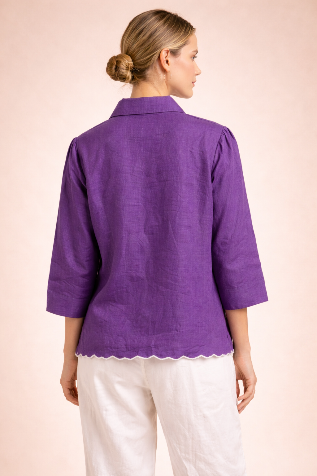Women’s Premium Purple Embroidered Silk Shirt Top D30