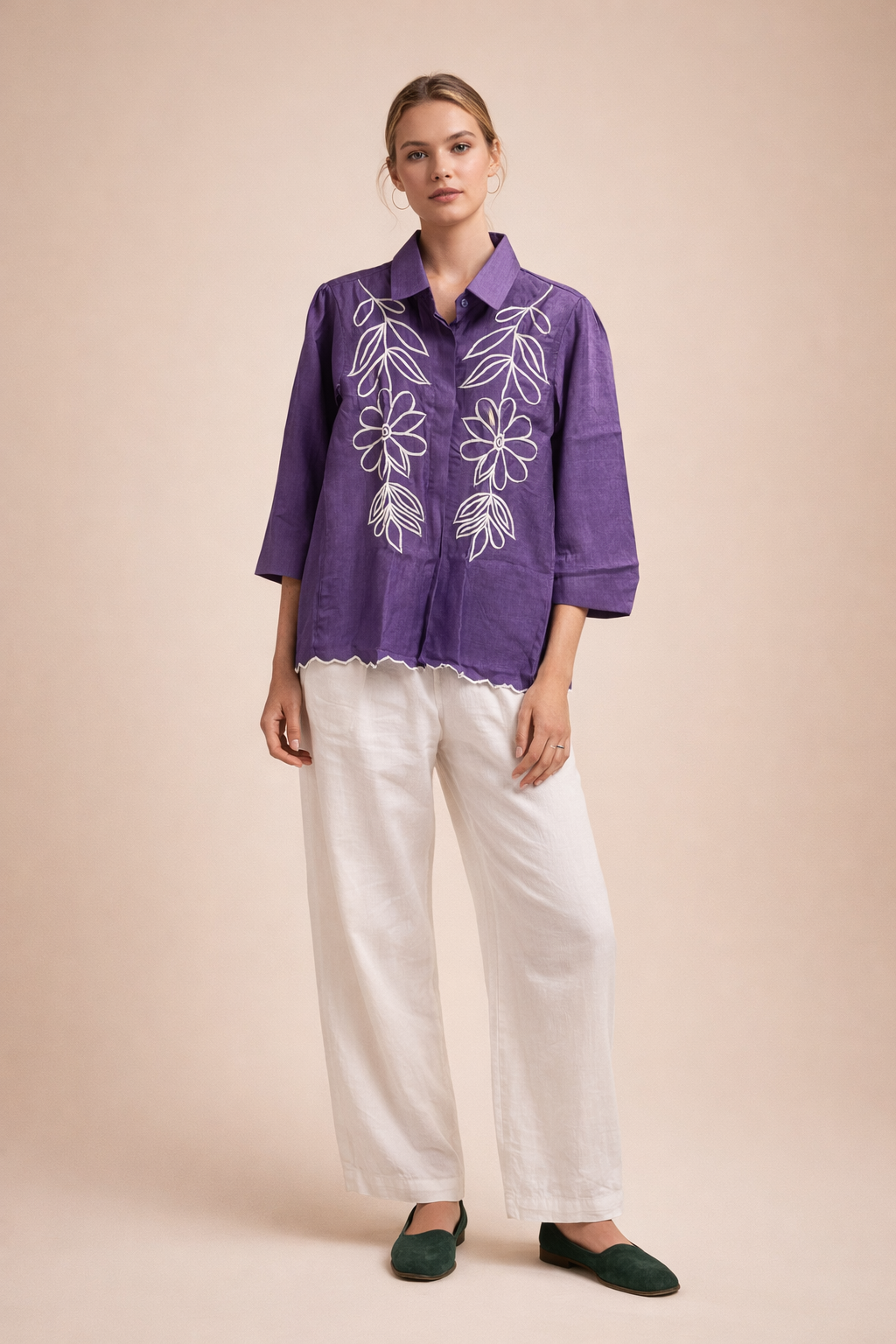 Women’s Premium Purple Embroidered Silk Shirt Top D30
