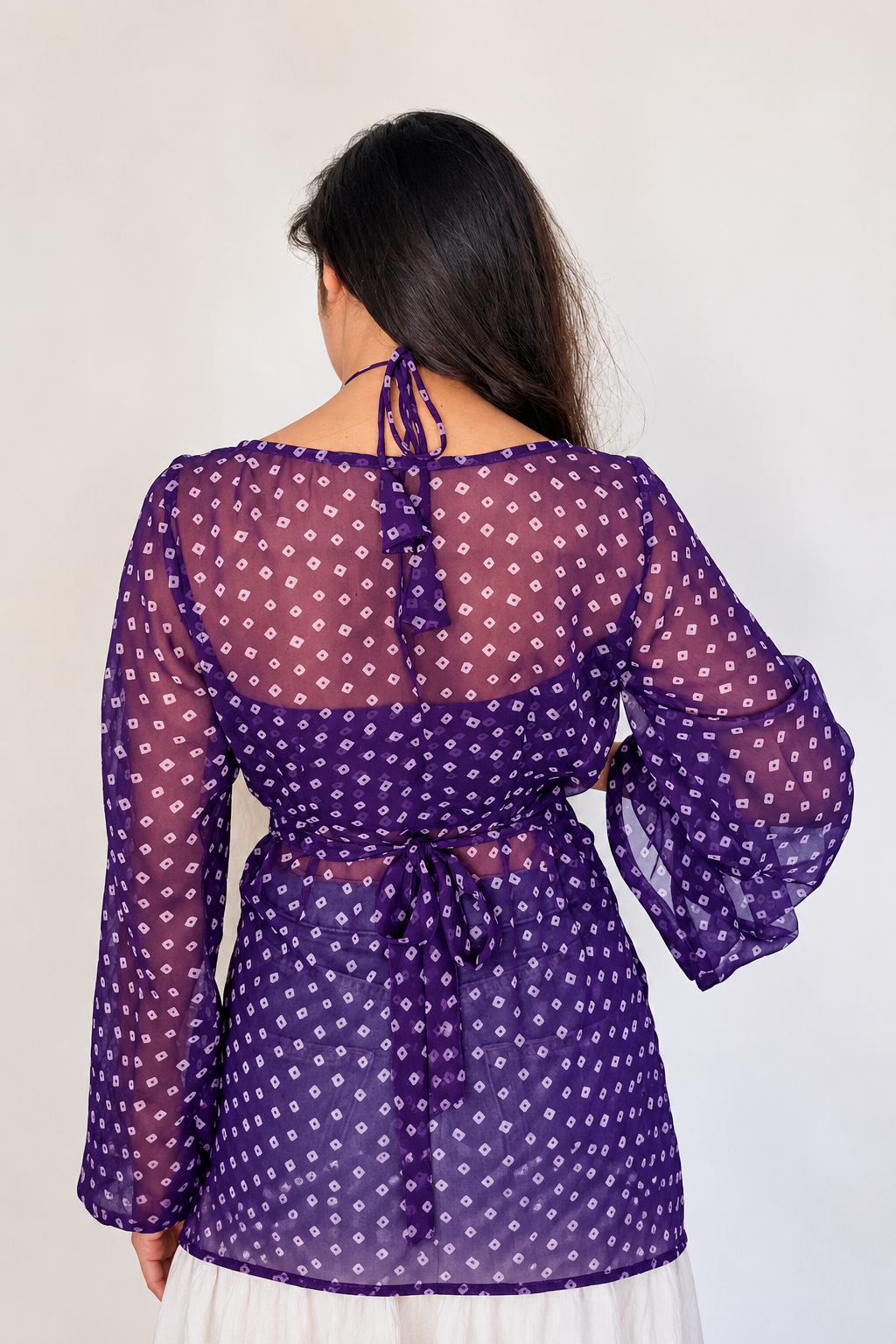 Women's Purple Printed Georgette Peplum Kurti with Flared Sleeves D97