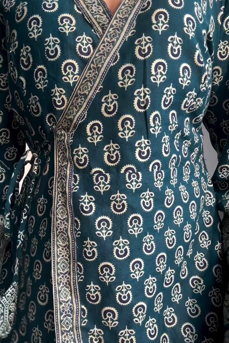 Women's Rama Rayon Angrakha Style Printed Top with V-Neck Border D101